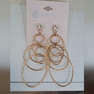 NWT- Daisy Fuentes Y2K Boho  Multi Hoop Dangling Gold Tone Rhinestone Earrings